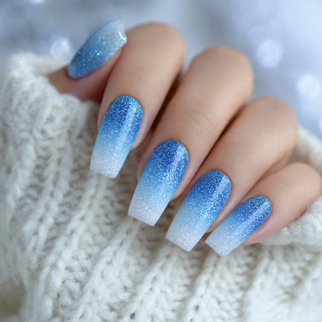 arctic glitter fade nails feature soft transitions