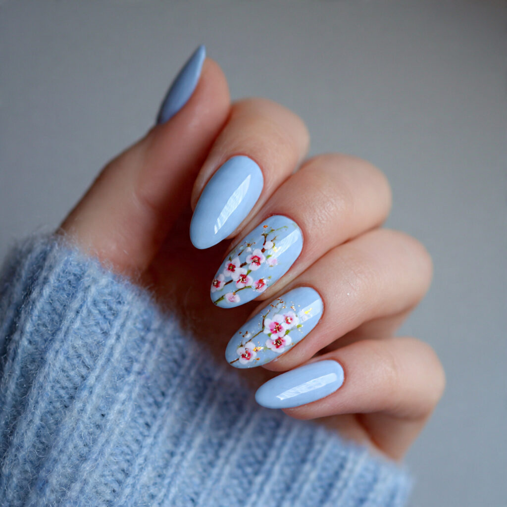 baby blue january nails with minimal design