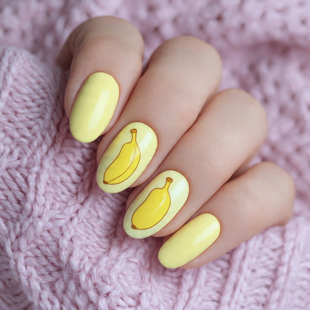 25 Fruit Nail Ideas for a Fresh, Fun, and Colorful Look 19 banana nails use soft yellow tones and