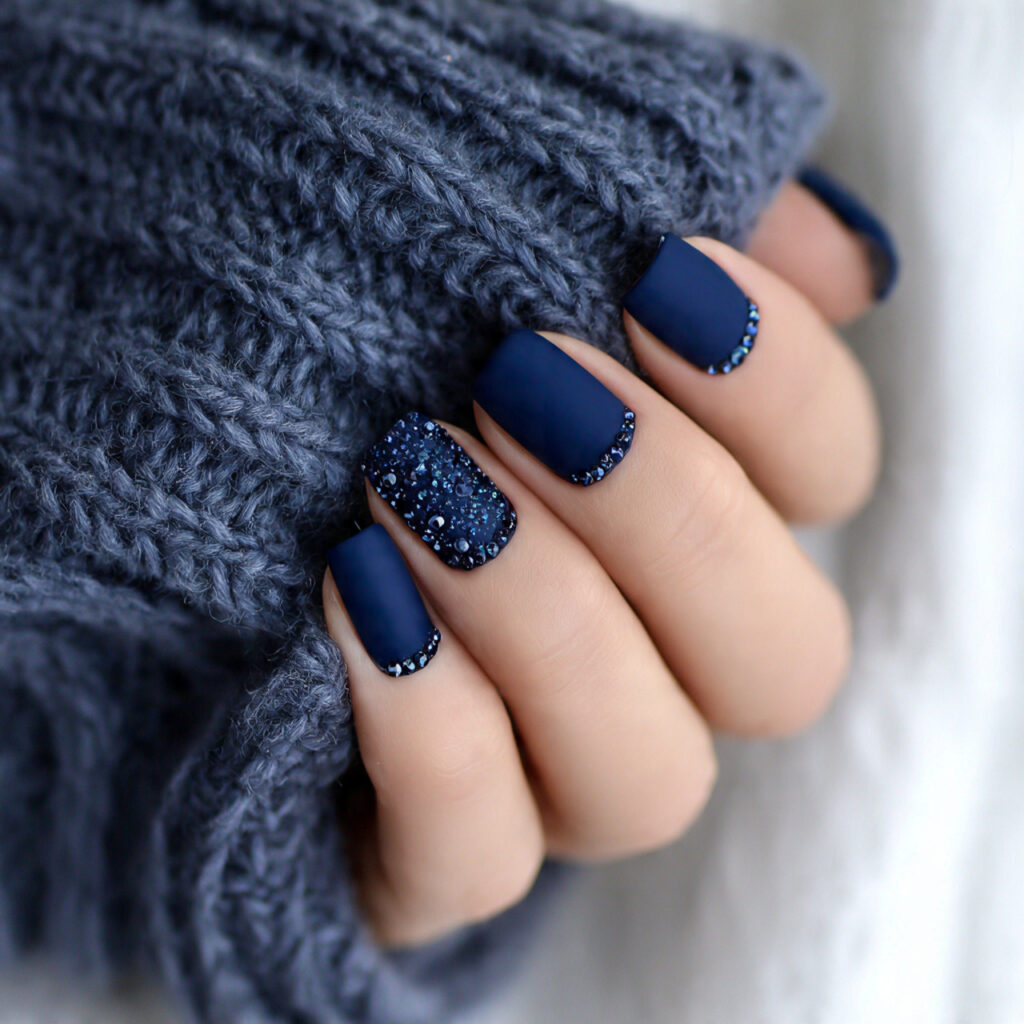 blue winter square short nails feel modern