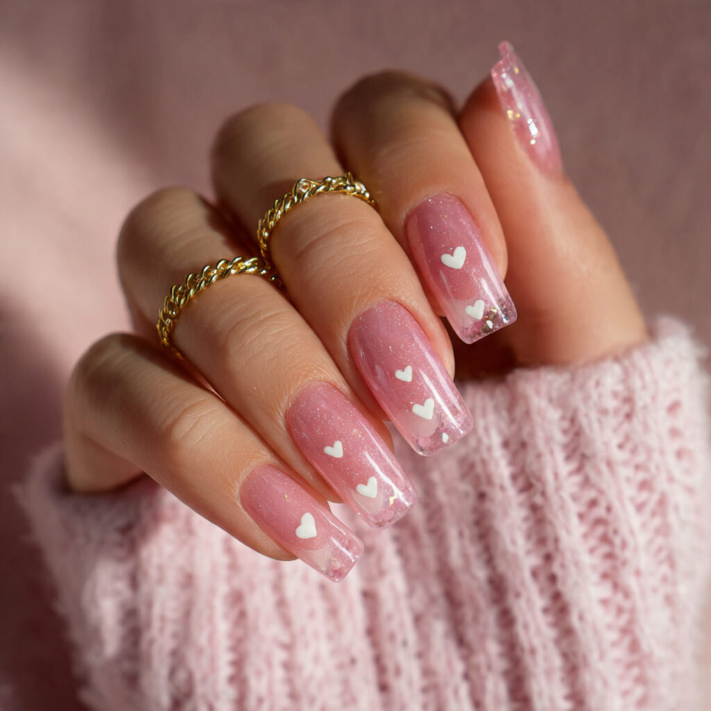 blush pink valentine nails with a soft