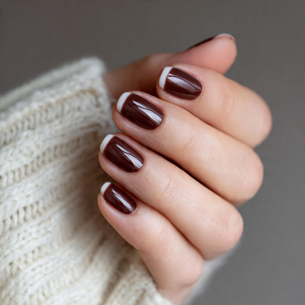 brown french tip winter nails offer a