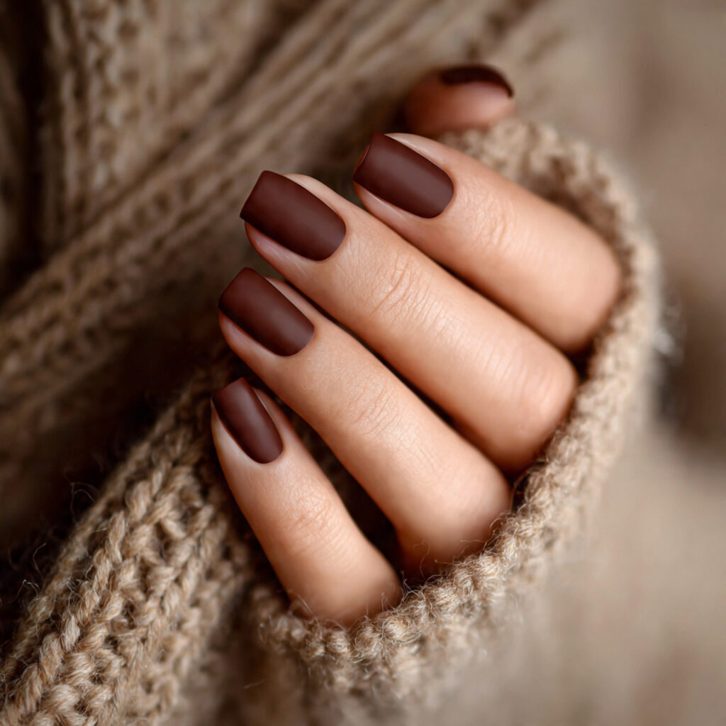 brown winter square nails feel structured and