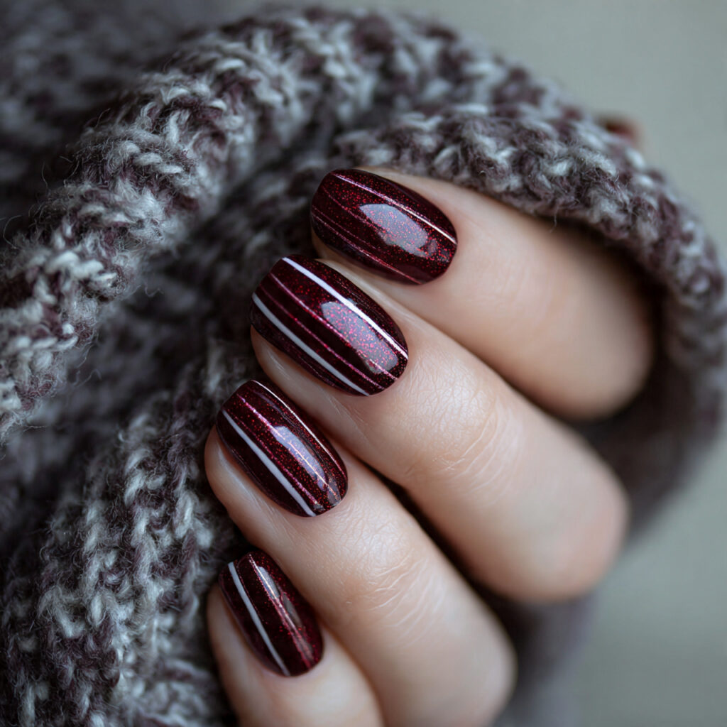 burgundy gift wrap nails feel cozy and