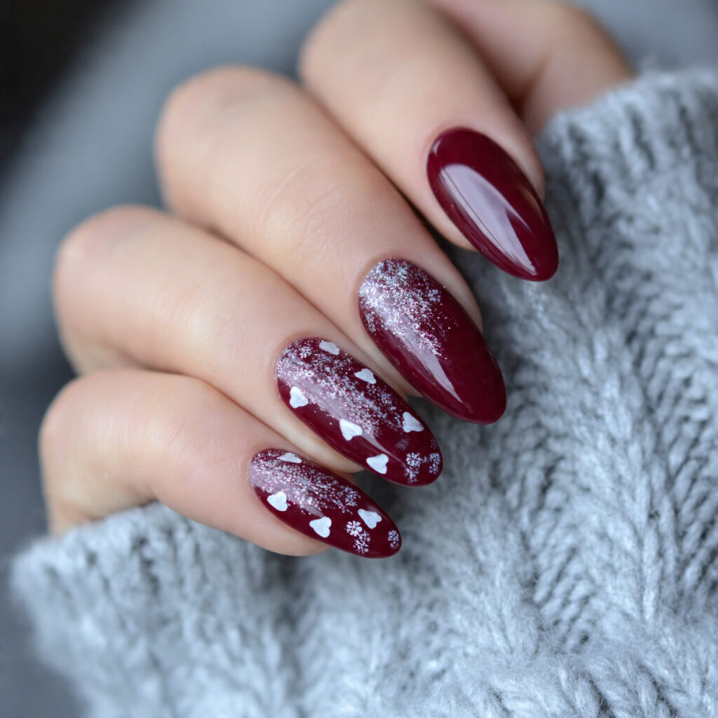 27 Burgundy Winter Nails That Feel Cozy, Rich, and Chic 25 burgundy heart tip winter nails