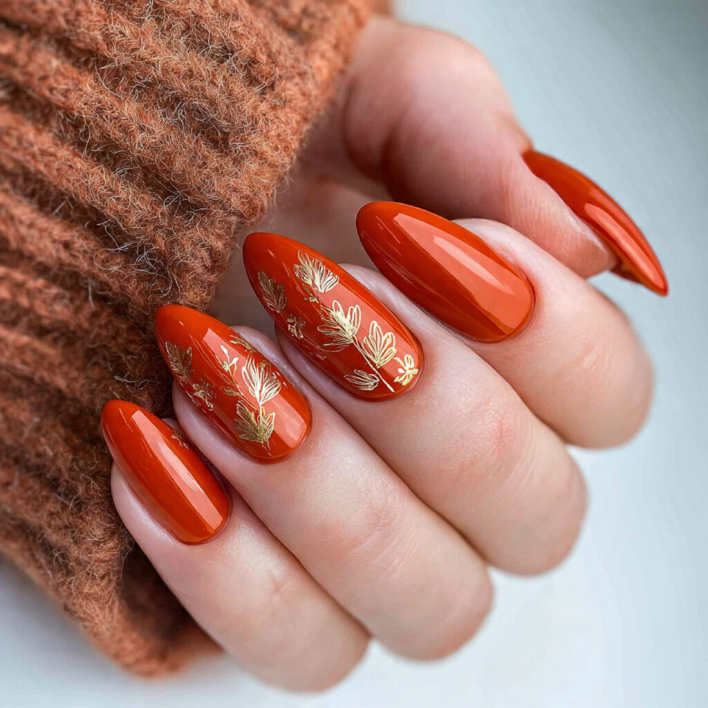 burnt orange nails reflect the colors of