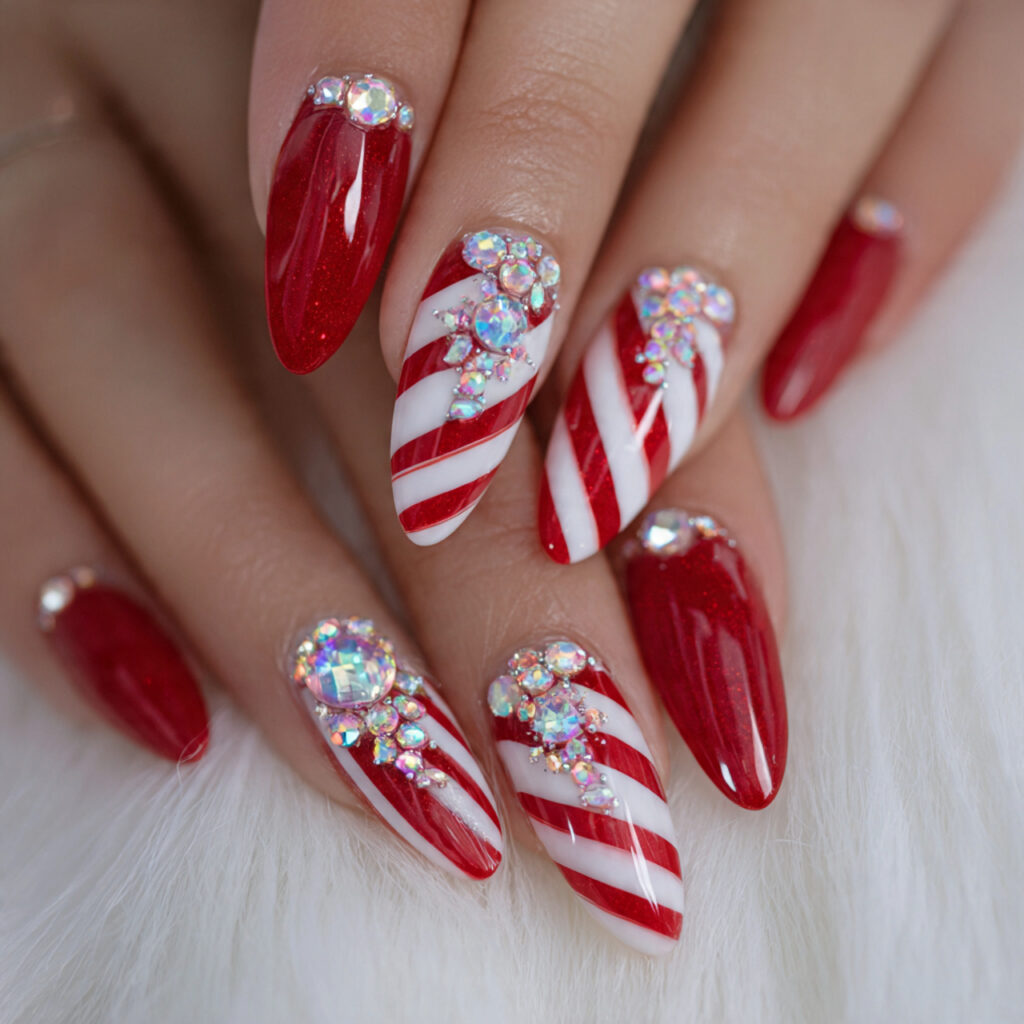candy cane crystal mix nails red and