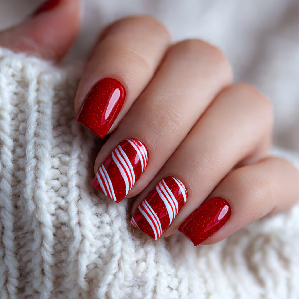 candy cane nails bring classic holiday charm