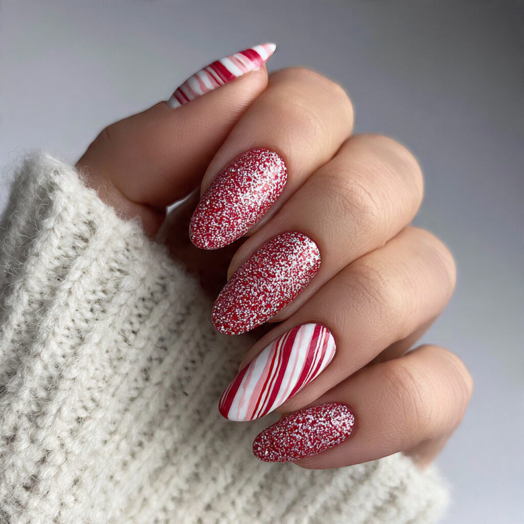 candy cane nails bring holiday cheer in