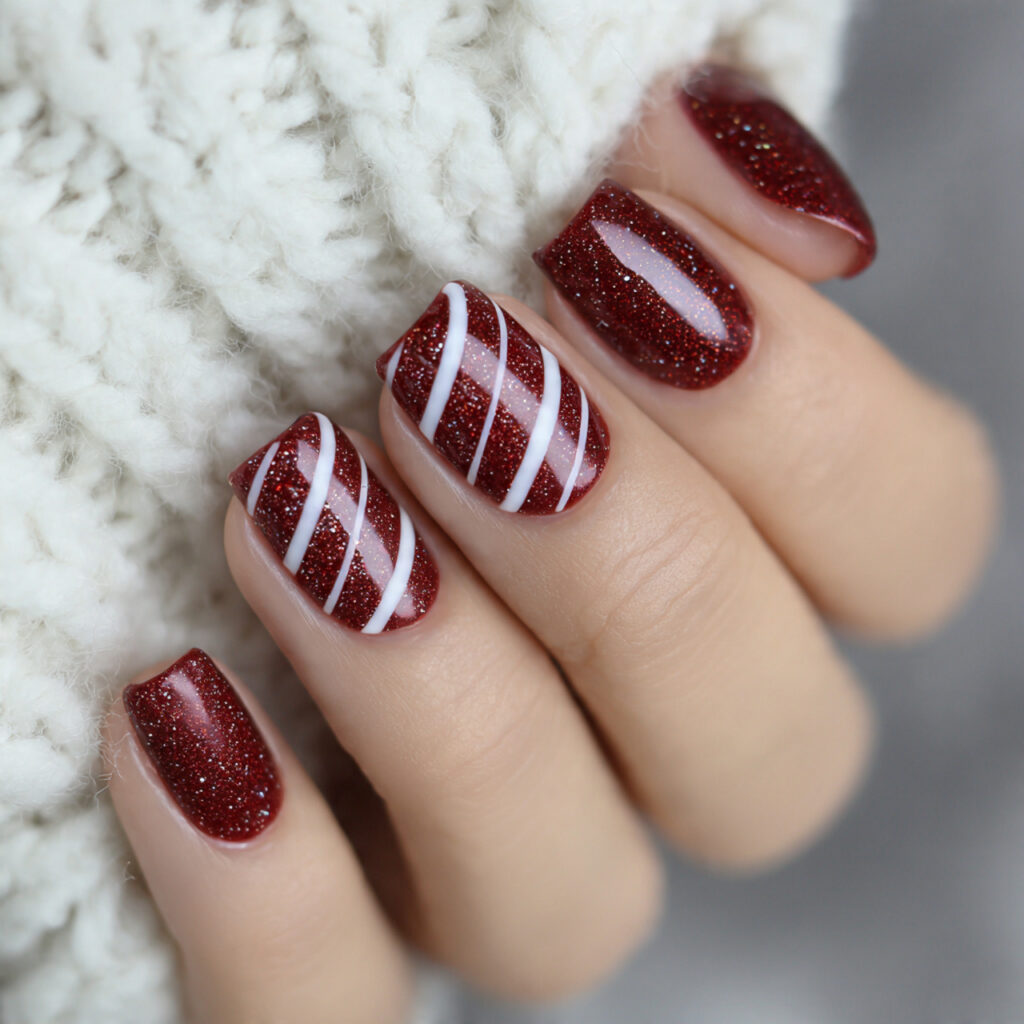 candy cane sparkle nails feel playful and