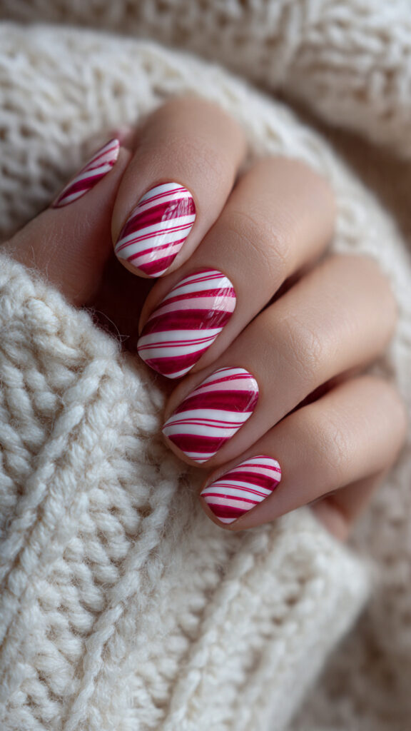 candy cane stripe nails for christmas 16k