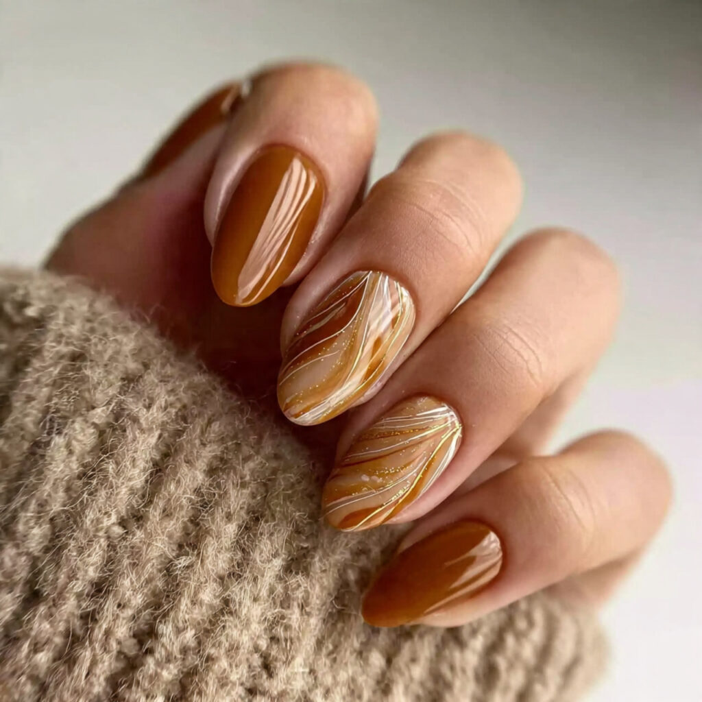 caramel swirl nails offer a warm and