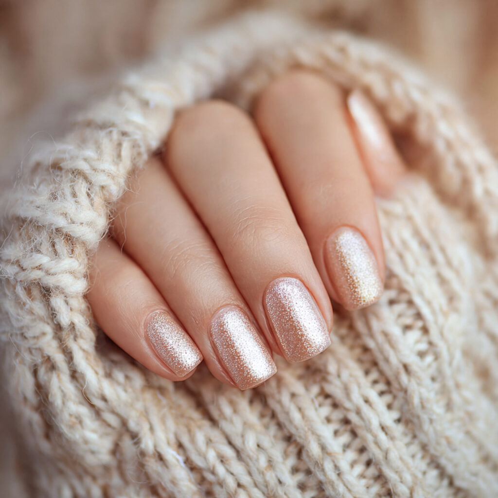 20 Wedding Nail Ideas Every Bride Will Love for Her Big Day 7 champagne shimmer nails add warmth and glow