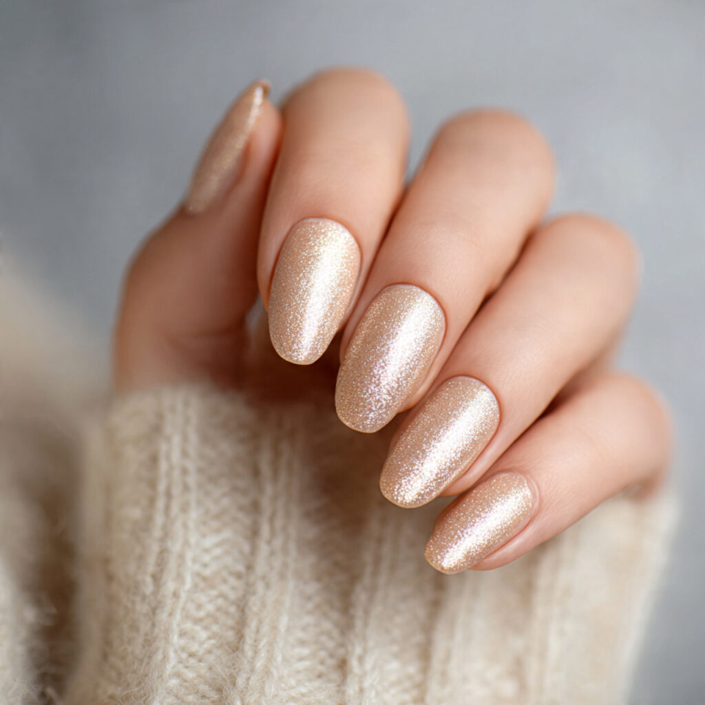 champagne shimmer nails bring a soft glow