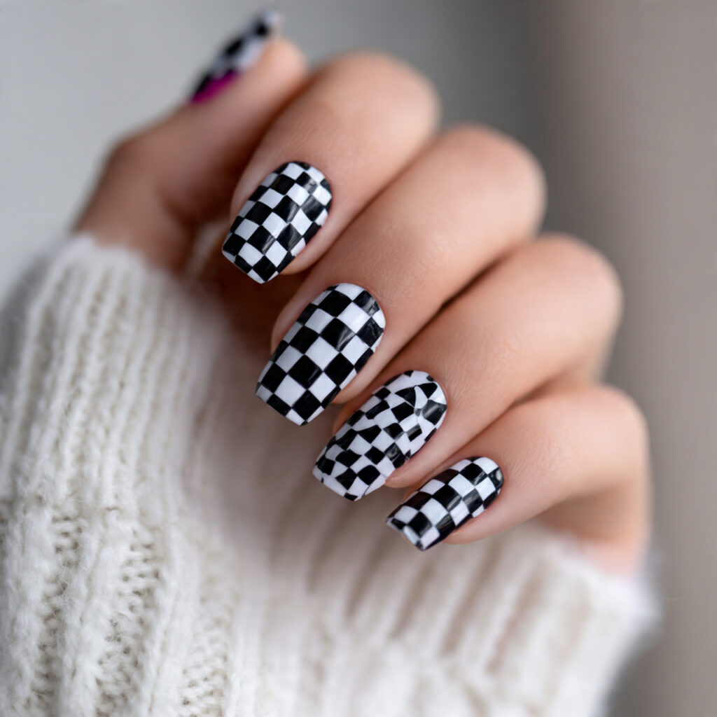 checkerboard nails bring a bold graphic look