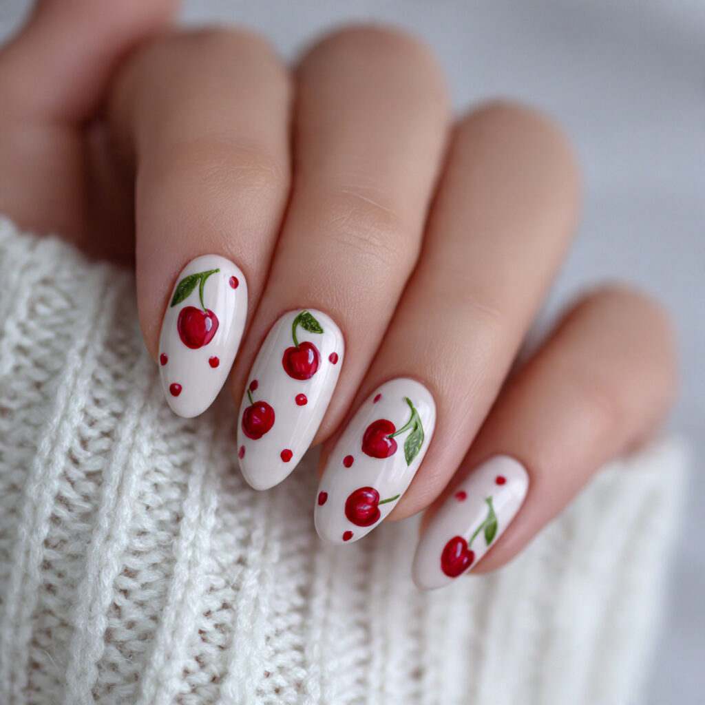 25 Fruit Nail Ideas for a Fresh, Fun, and Colorful Look 5 cherry nails for a cute red pop 1