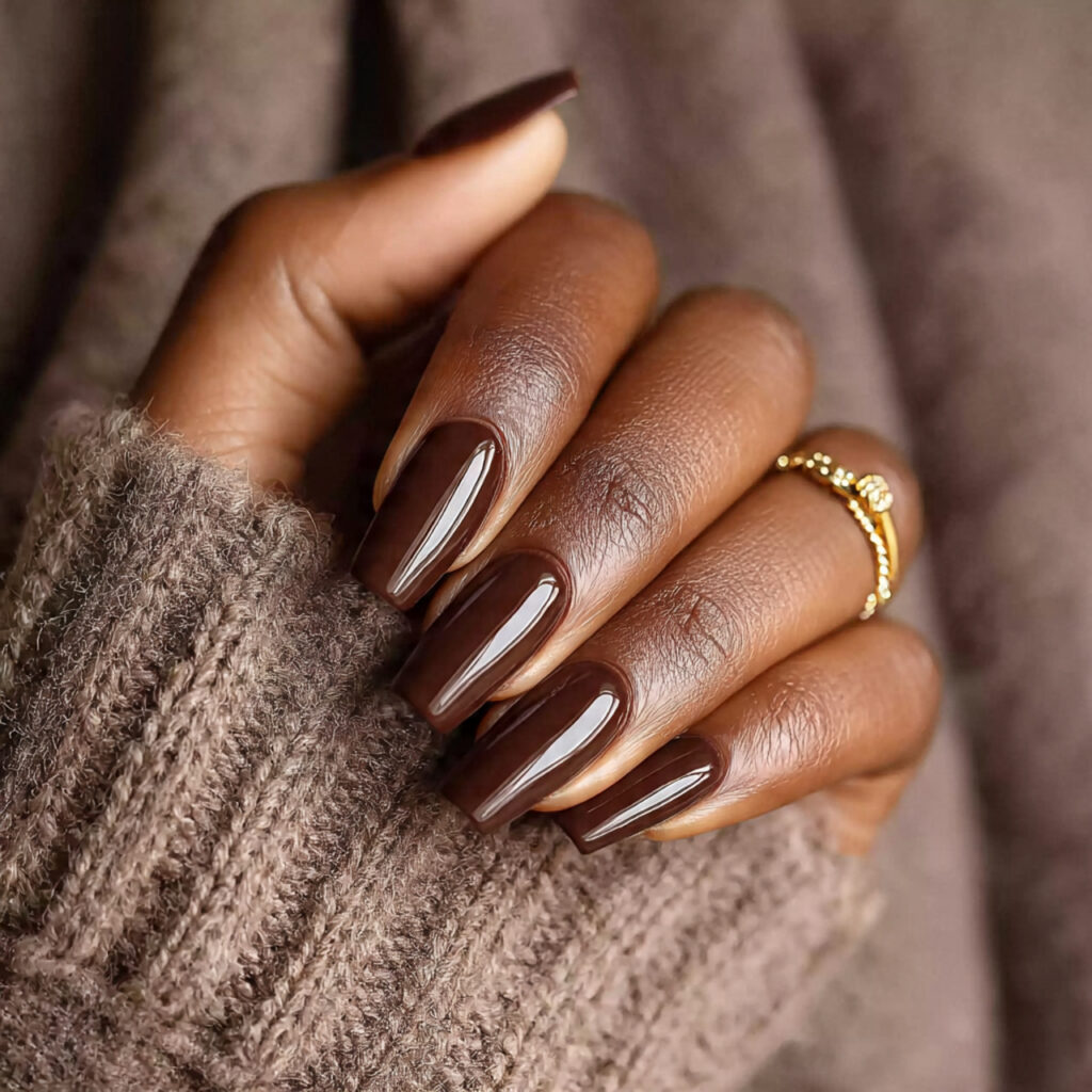 chocolate brown nails look soft and natural