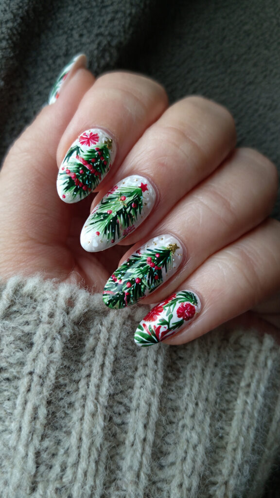 christmas tree nails pin style with the