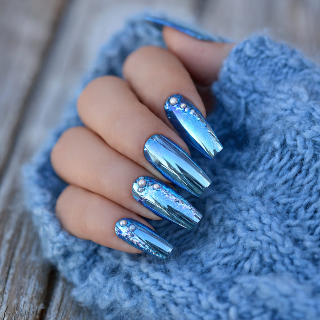 25 Beach Nail Designs for a Cute, Fun, and Breezy Look 20 chrome nails with a blue shade that