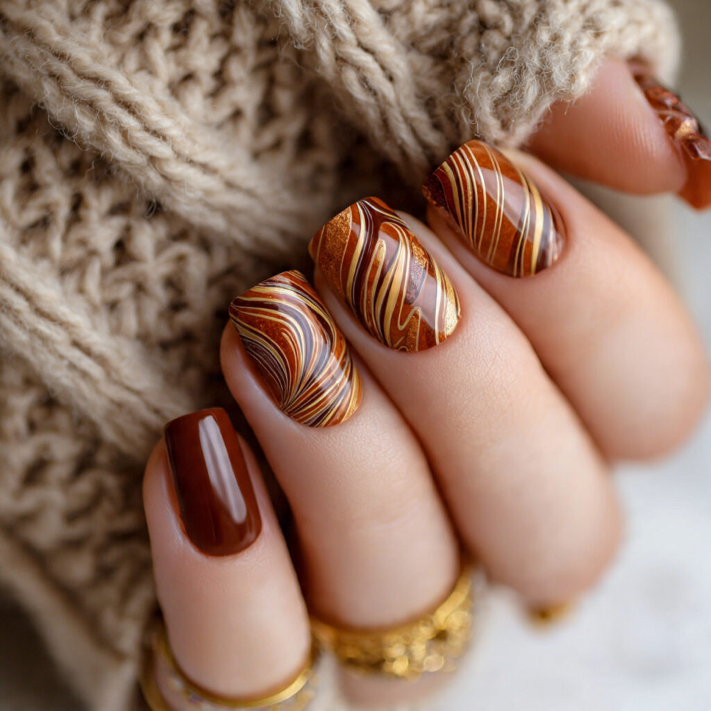 cinnamon swirl nails mimic the warm look