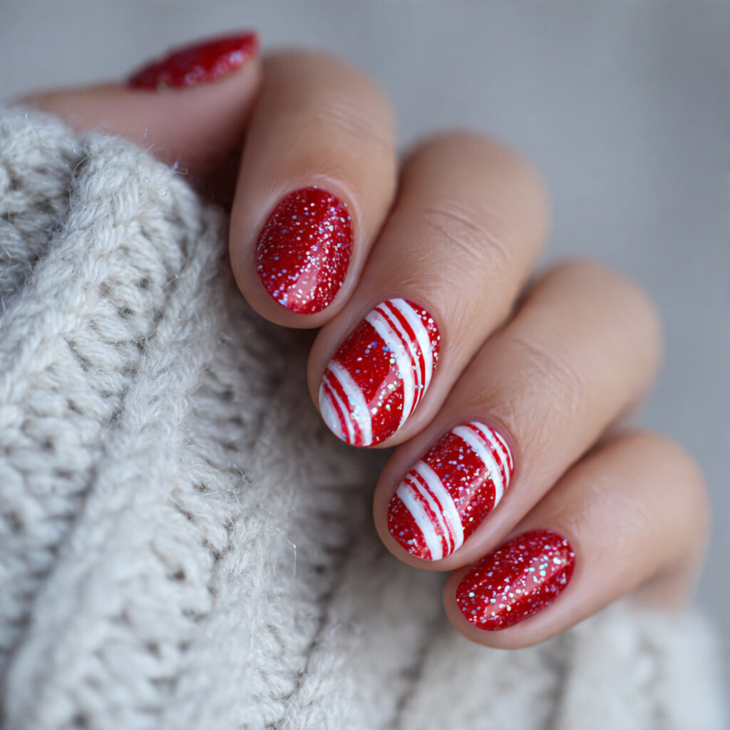classic candy cane sparkle nails feel festive