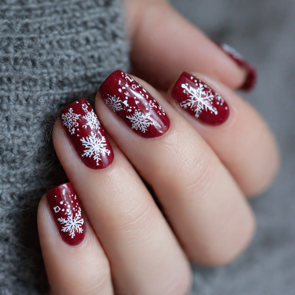 classic crimson snowflake nails feel timeless and 2