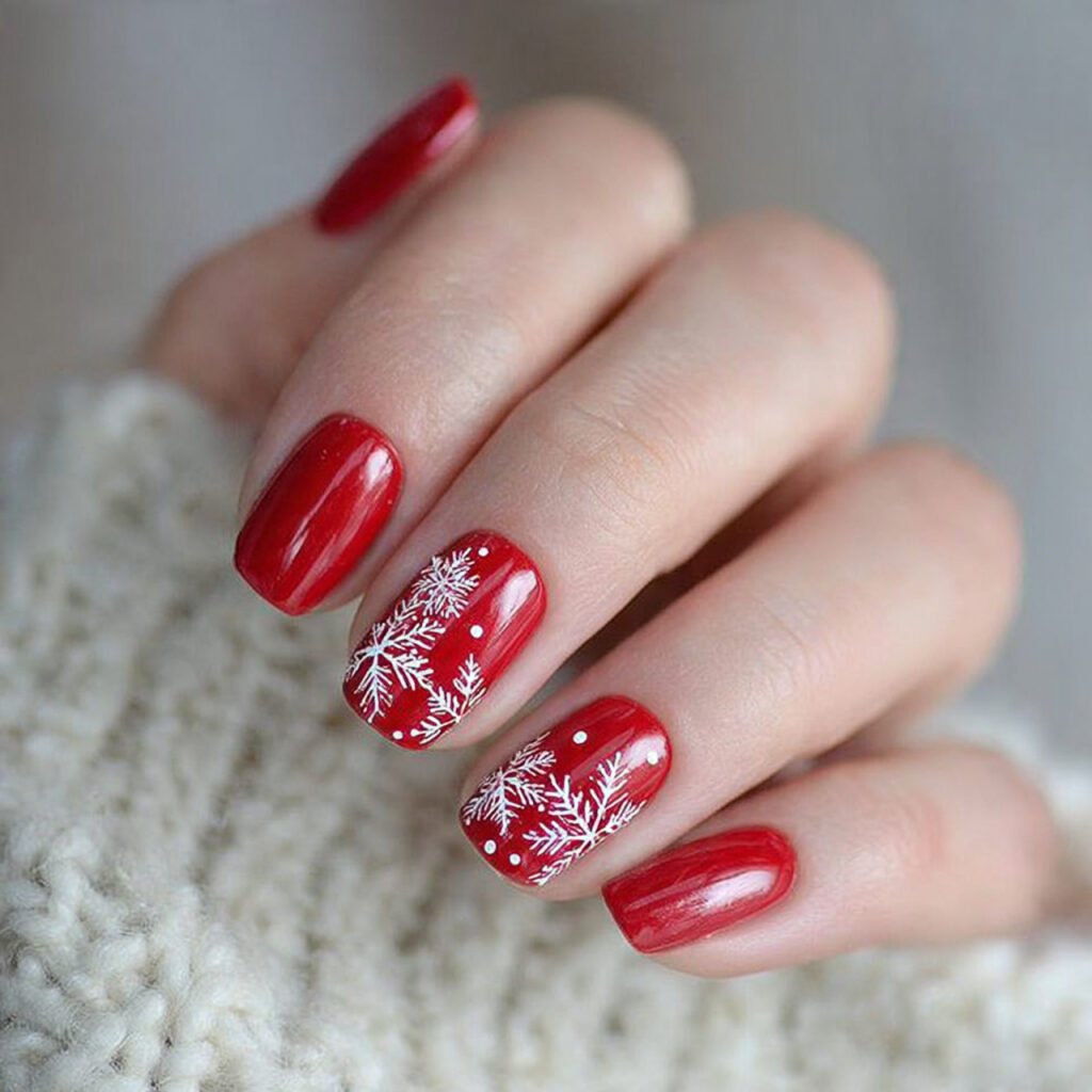 classic snowfall red nails never go out