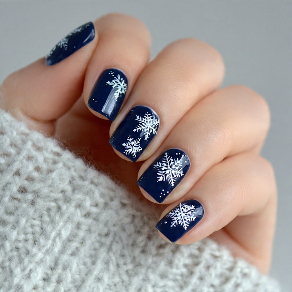 27 Navy Blue Winter Nails That Feel Cozy, Bold, and Chic 20 classic snowflakes and navy nails feel timeless