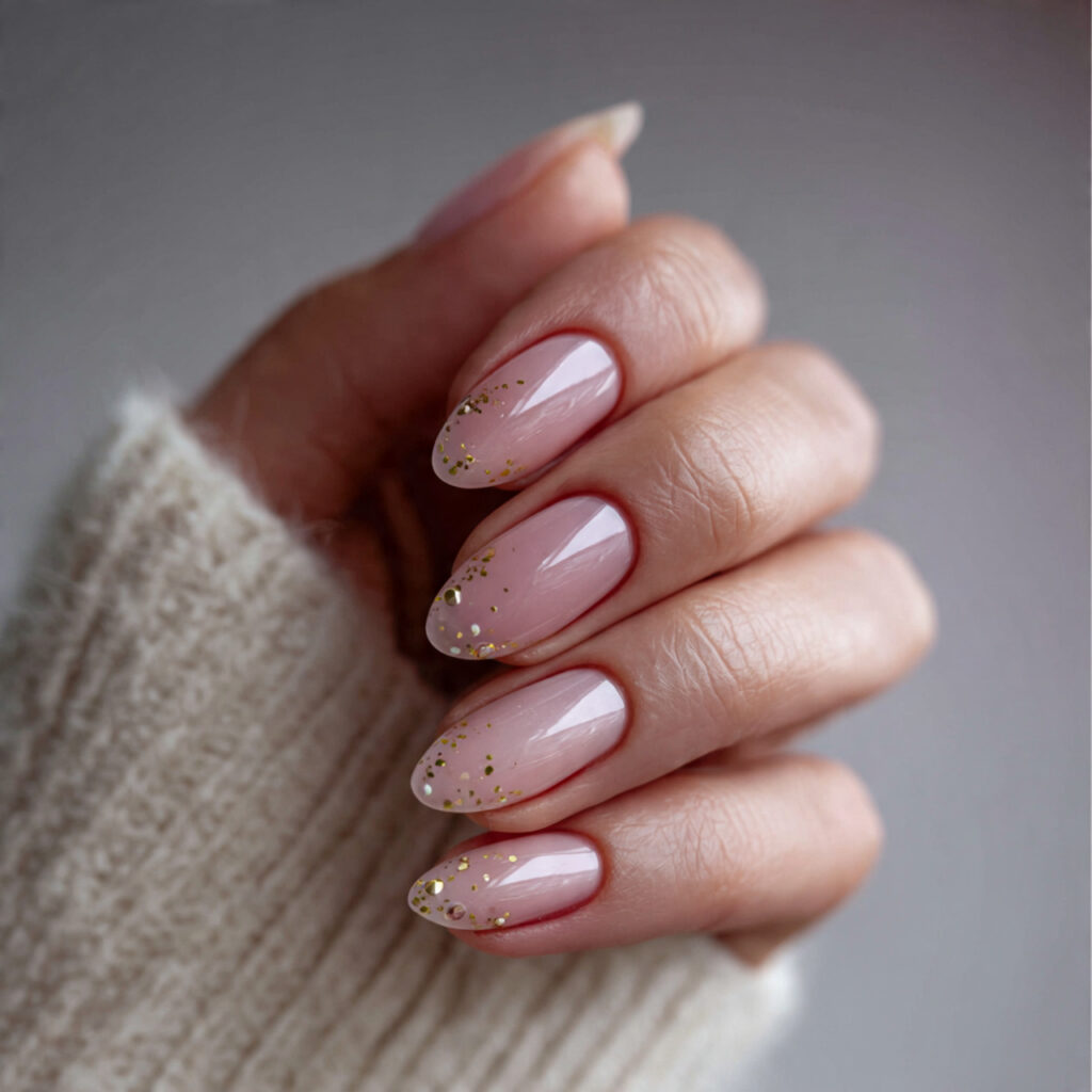 clear almond nails with minimal art are