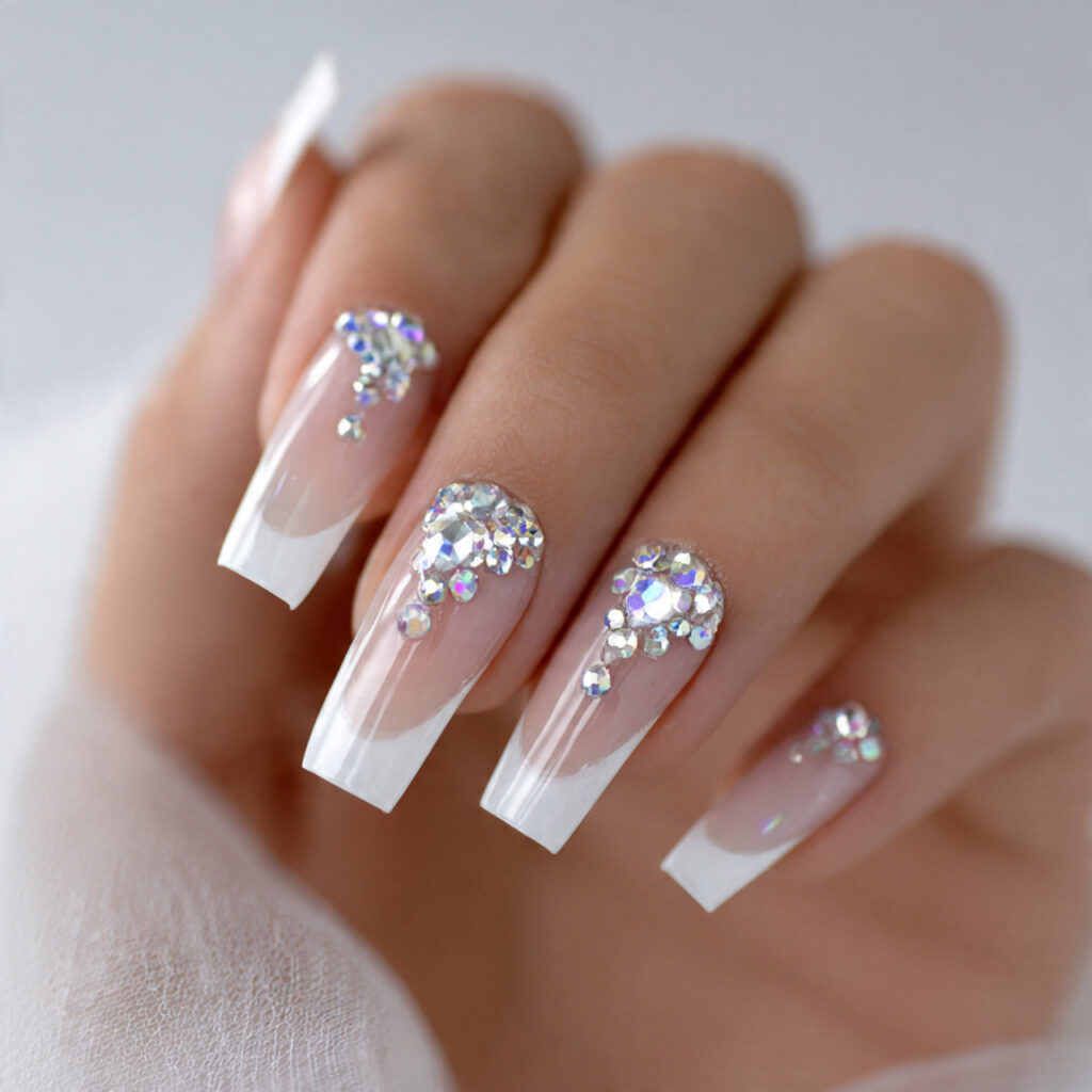 clear nails with gems for a clean
