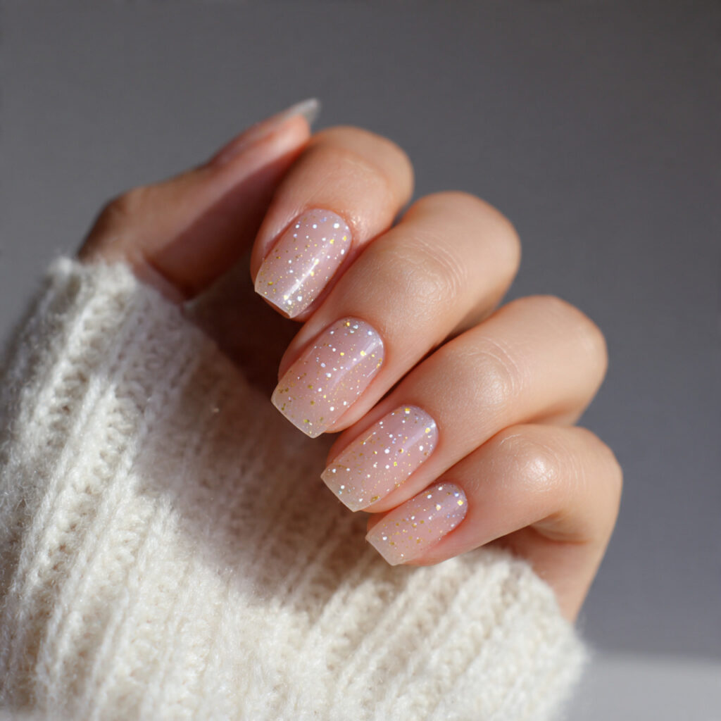 clear polish with tiny dots on nails