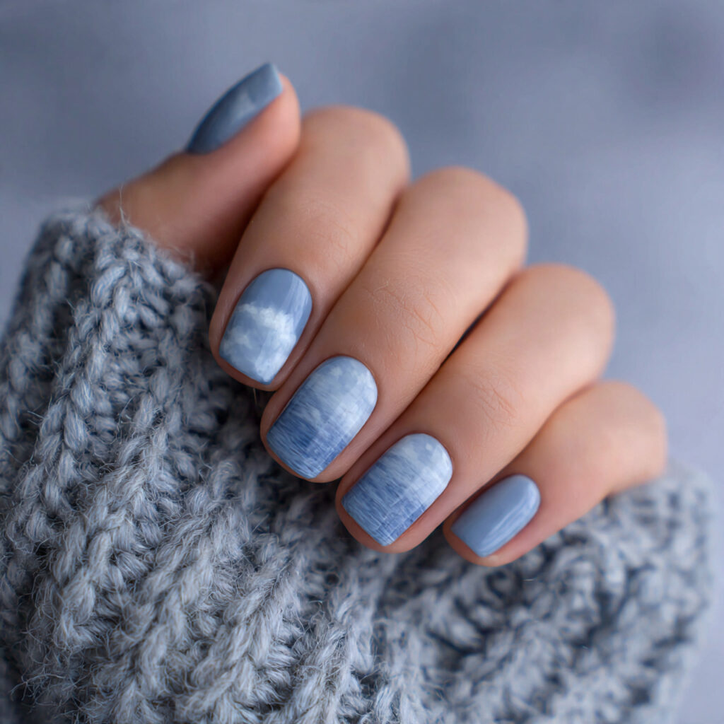 cloudy blue short winter nails feel soft