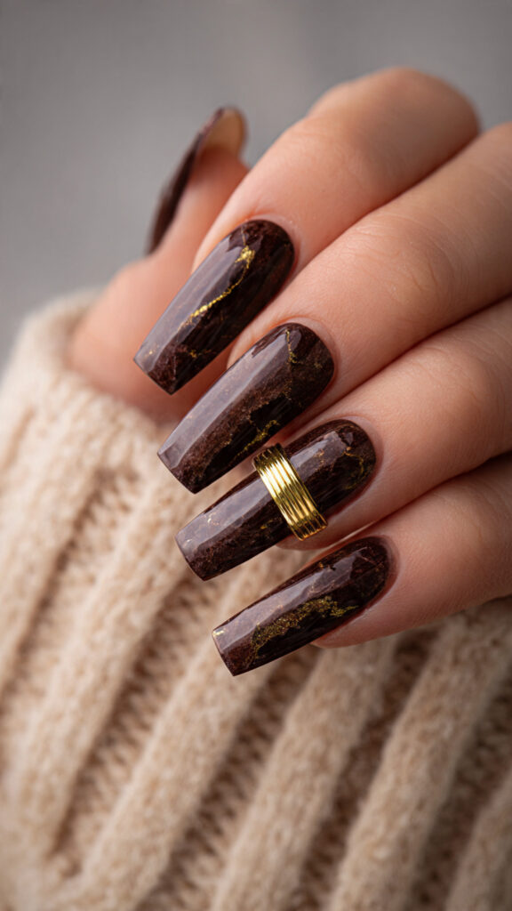 coffin chocolate nails with a single gold