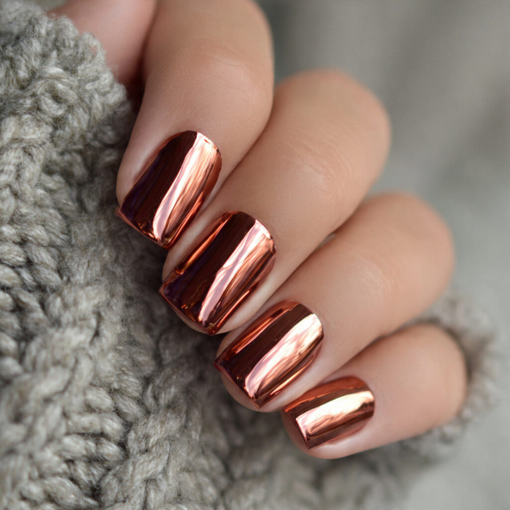 copper chrome nails bring a bright metallic