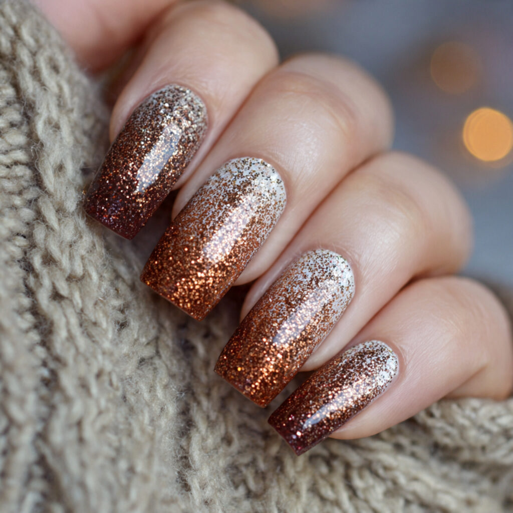 copper glitter fade nails create a sparkling