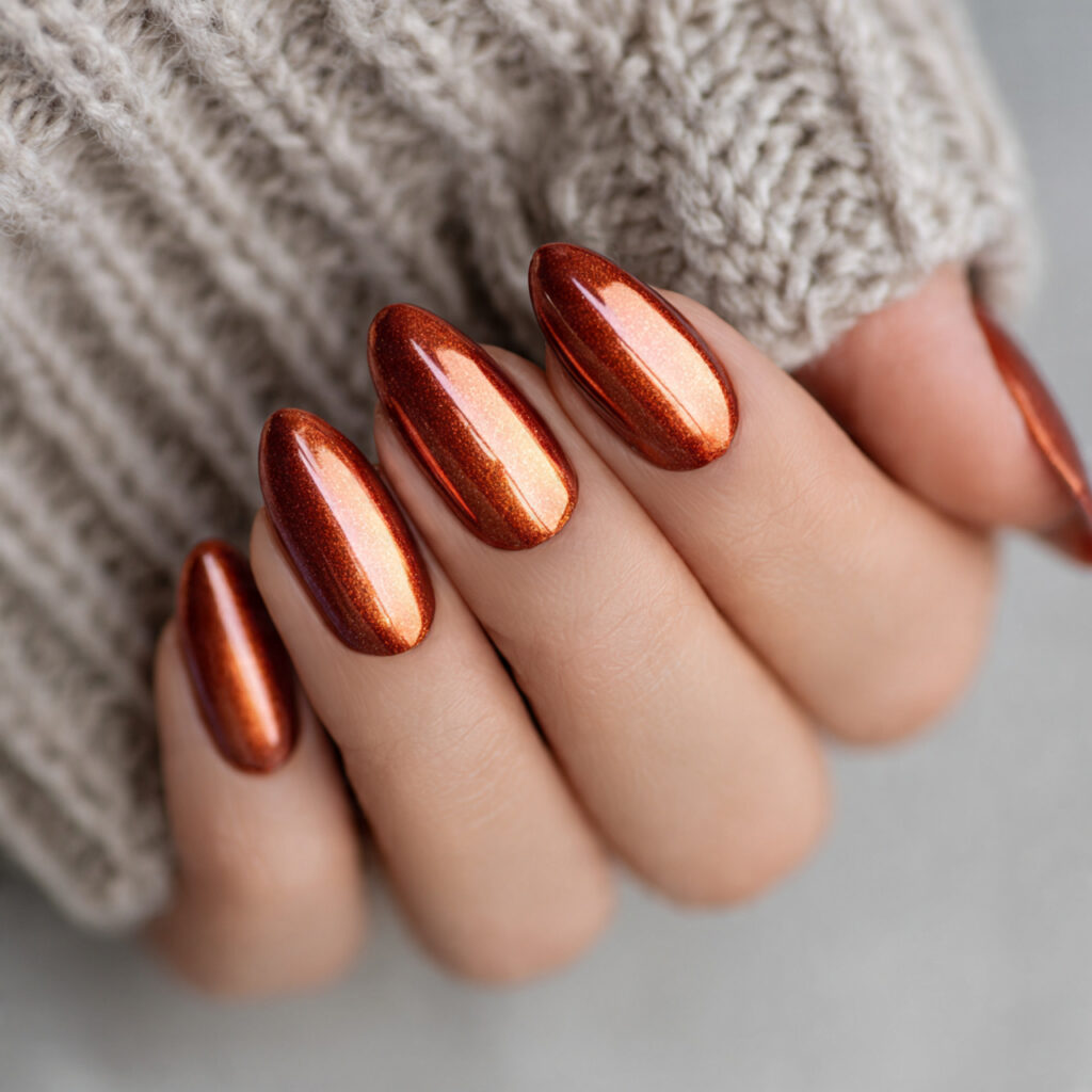 20 End of Summer Nail Color Ideas for a Cute Fresh Look 15 copper glow nails are metallic shiny and