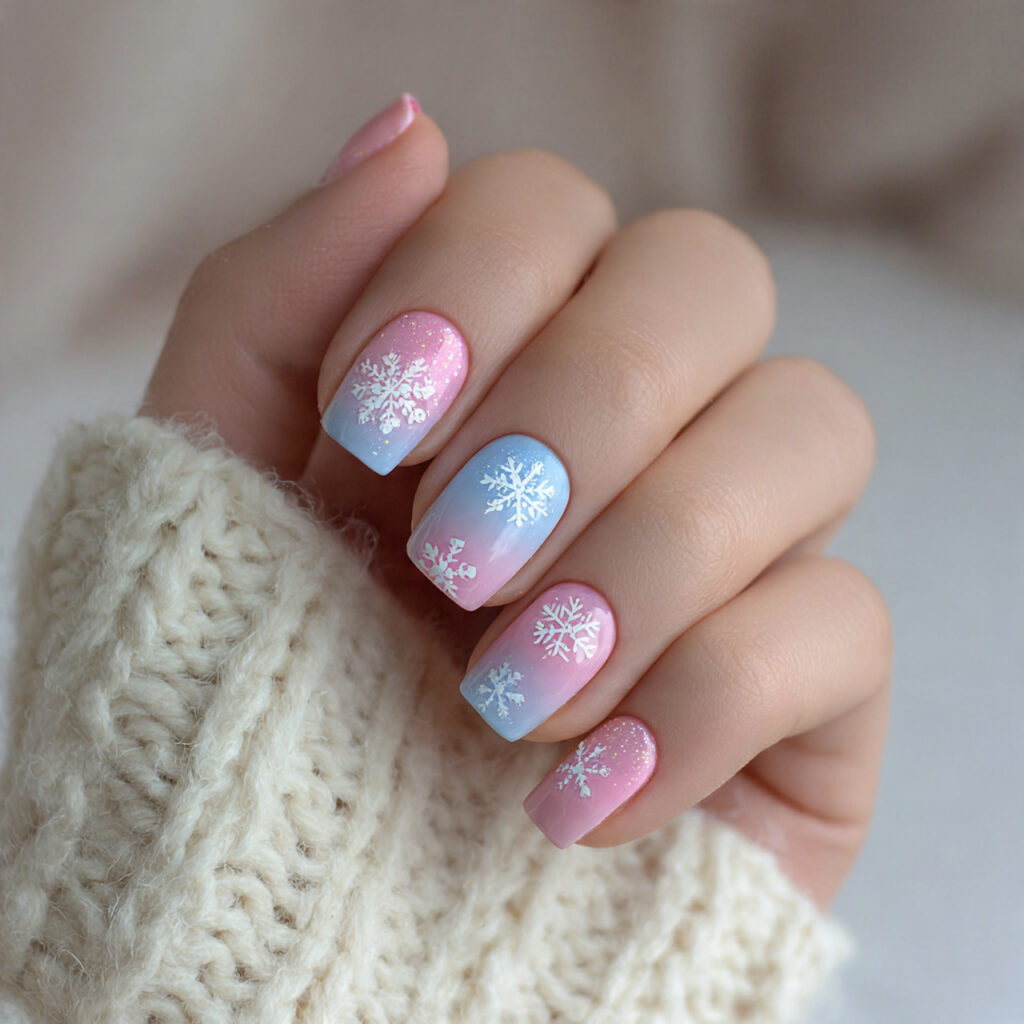 cotton candy snowflake ombre nails feel playful