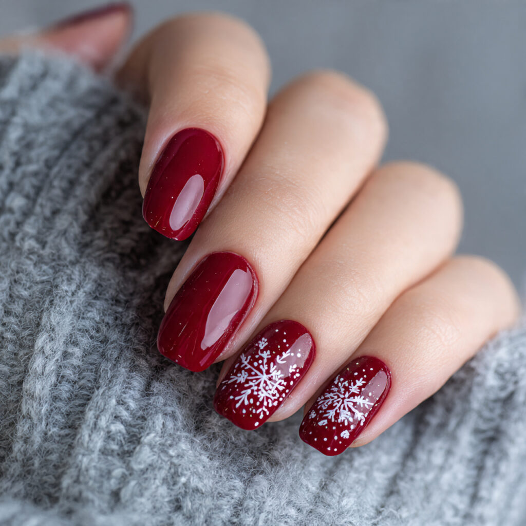 cozy crimson snowfall nails feel warm and