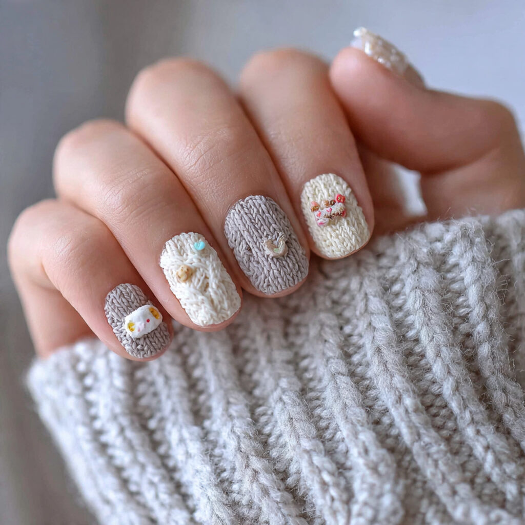 cozy knit charm short nails charm nails