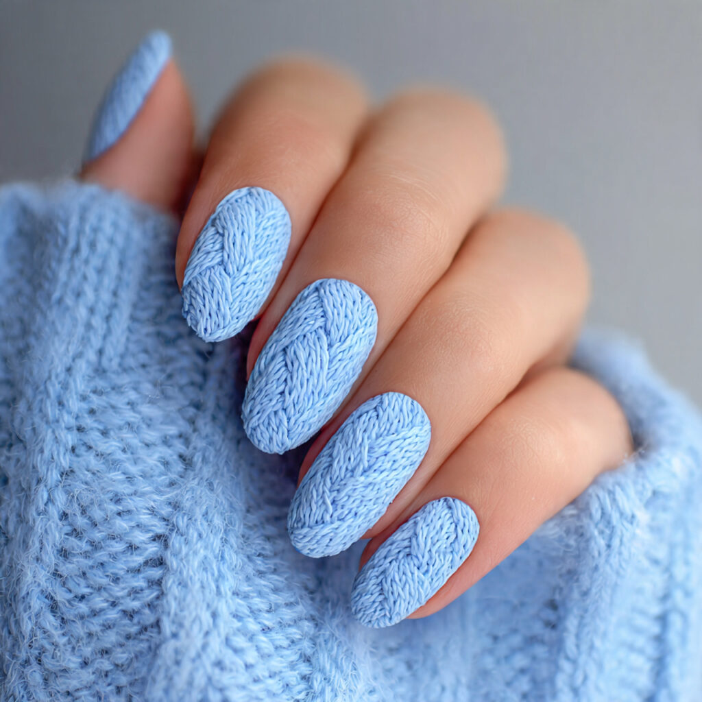 cozy knit elegance light blue nails feel