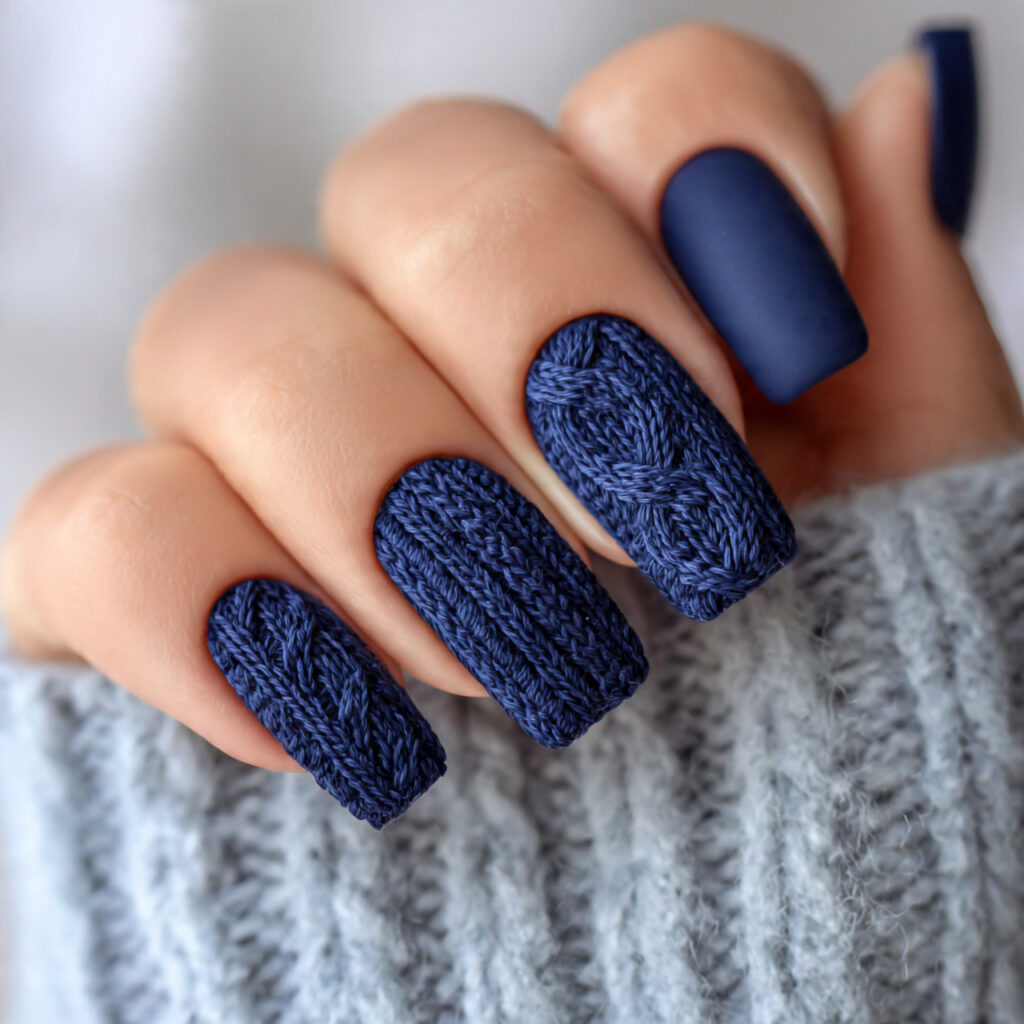 27 Navy Blue Winter Nails That Feel Cozy, Bold, and Chic 18 cozy knit navy blue winter nails feel