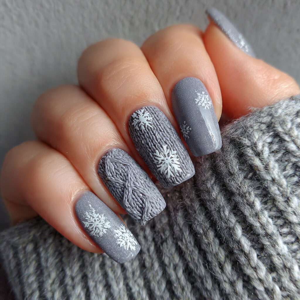 27 Gray Winter Nails That Feel Cozy, Chic, and Cool 15 cozy knit snowflake gray nails feel warm