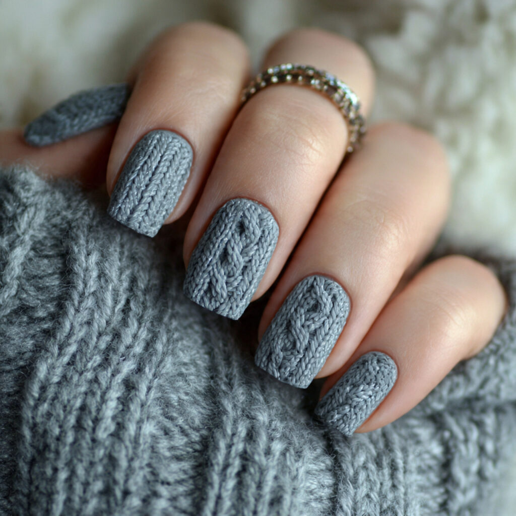 27 Gray Winter Nails That Feel Cozy, Chic, and Cool 9 cozy knit winter gray nails feel textured