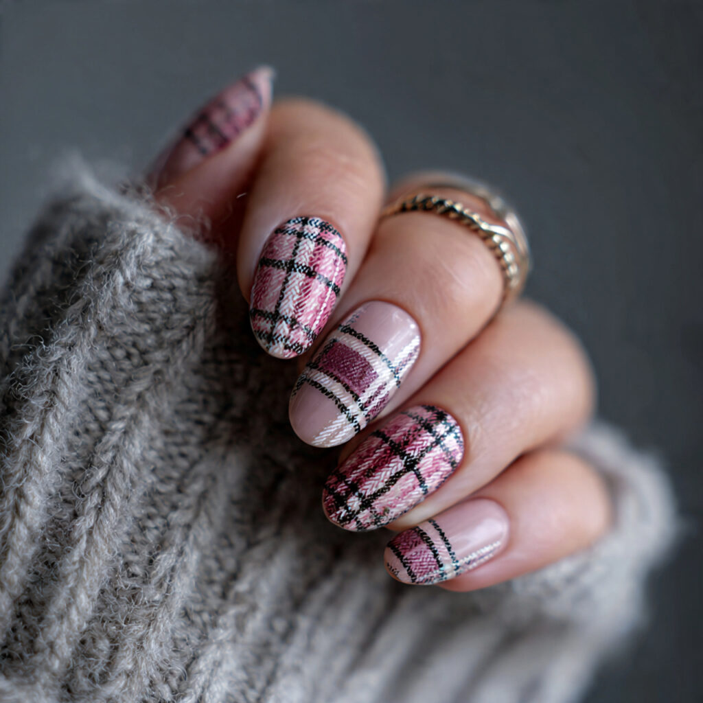 cozy plaid winter nails pin style 16k