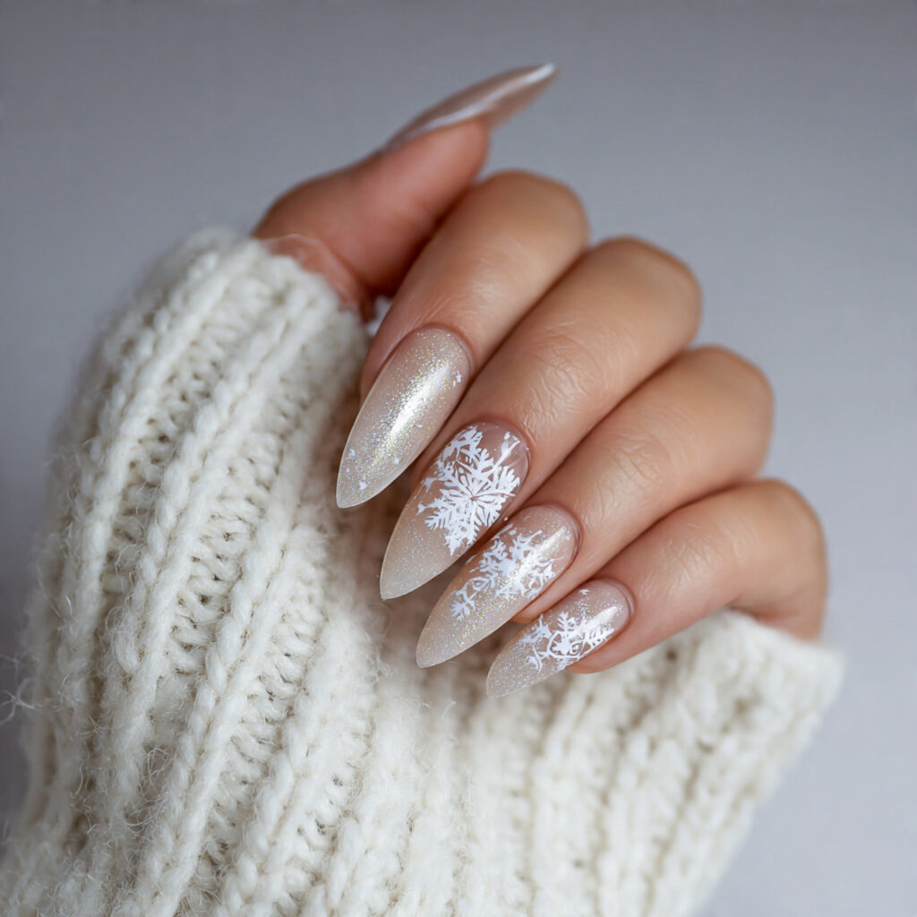 cozy snowfall luxe stiletto nails feel soft