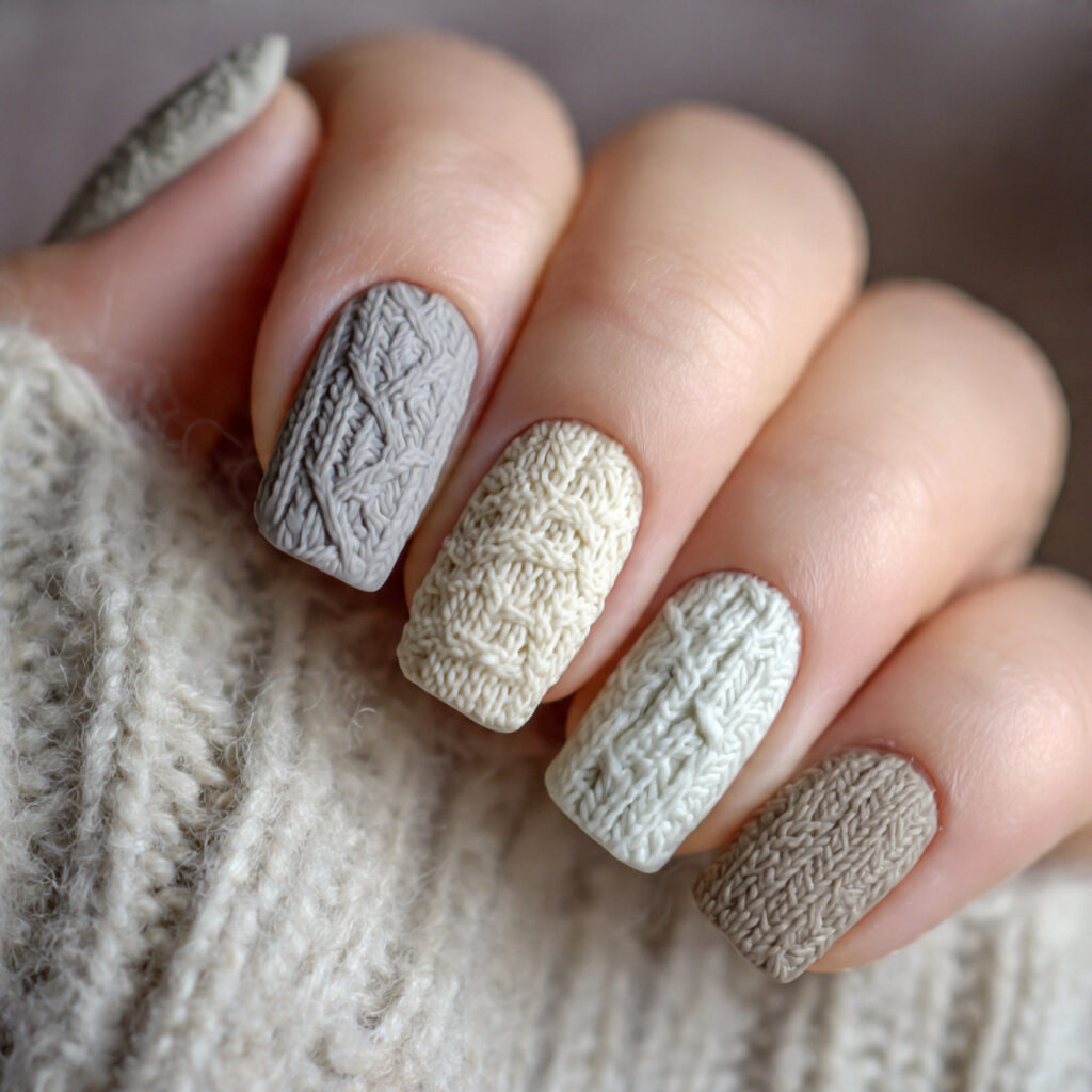 cozy sweater nails mimic winter fabrics knit