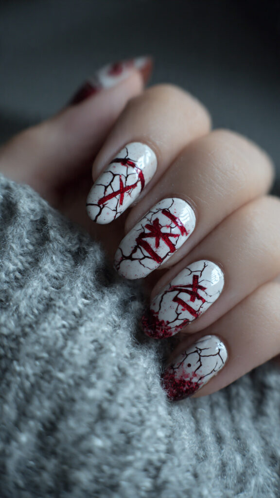 cracked bone nails look spooky and realistic