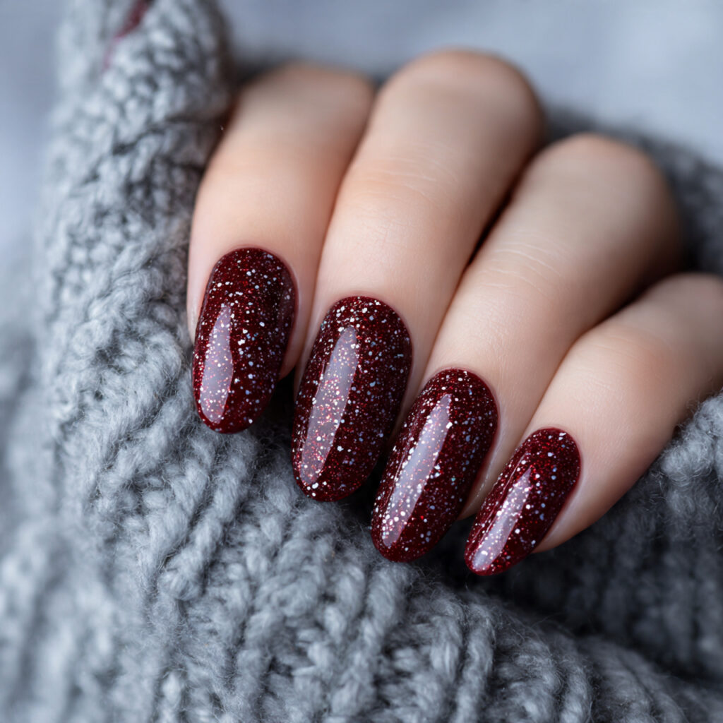 cranberry snowfall nails blend warmth with winter