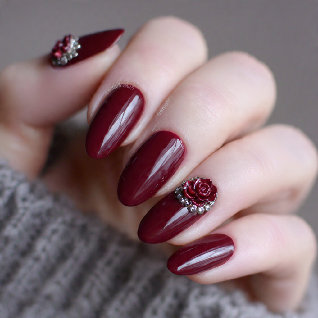 27 Burgundy Winter Nails That Feel Cozy, Rich, and Chic 21 crimson petal charm burgundy nails