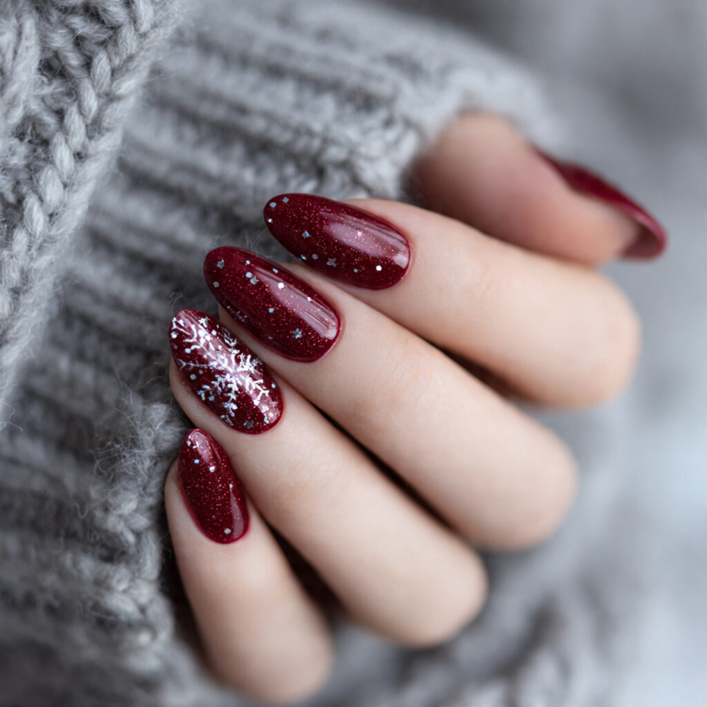 crimson snowfall and shiny nails feel bright